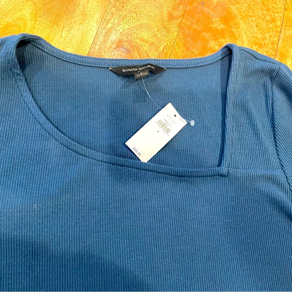 Brand NEW Banana Republic Teal Blue Asymmetrical neckline ribbed long sleeve - Picture 5 of 9